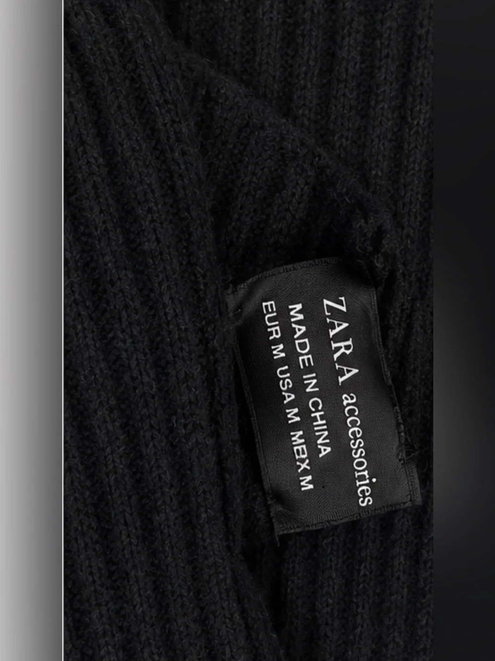 ZARA Oversized Black Ribbed Knit Scarf 82x22 Minimalist Long Wrap